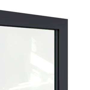 Marco de puerta modelo Klee en negro Detalle de esquina superior de un marco de puerta en color negro